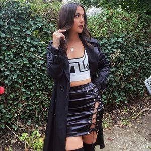 Black satin lace up mini skirt